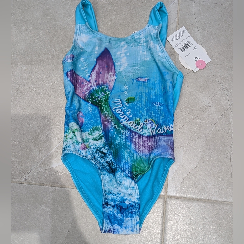5/$35 NWT Girls Mermaid Waves One-Piece Swimsuit With Tutu Skirt • Size XS (4–5)
